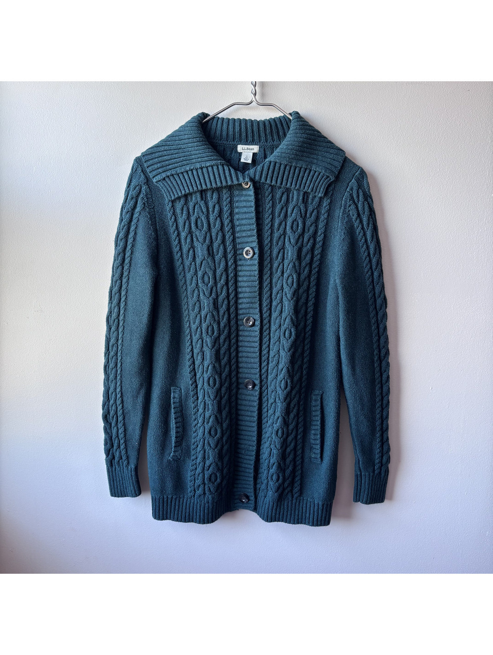 L.L.Bean Women's Cable Knit Button-Up Cardigan Sweater Size Small